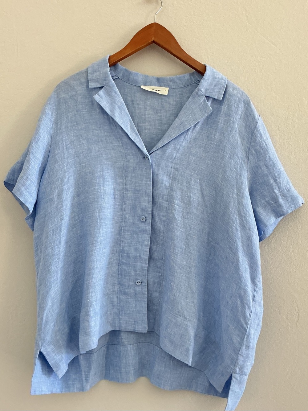 Everlane Linen Short Sleeve Notch Shirt Button Up Light Blue XL - Picture 5 of 9